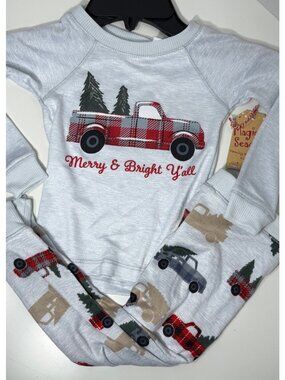 Magical Season Holiday Pajama PJ 2pc Merry & Bright Yall 2T grey truck Christmas